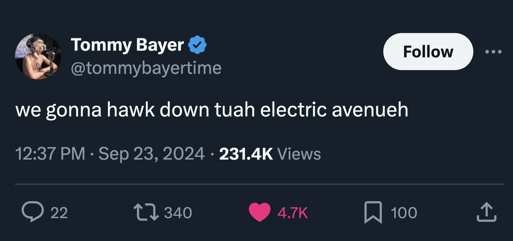 screenshot - Tommy Bayer we gonna hawk down tuah electric avenueh Views 22 7340 100